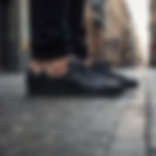 Urban Elegance of Black Adidas Superstar Stylish black Adidas Superstar shoes on a city street