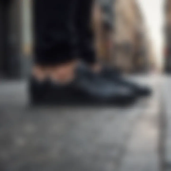 Urban Elegance of Black Adidas Superstar Stylish black Adidas Superstar shoes on a city street