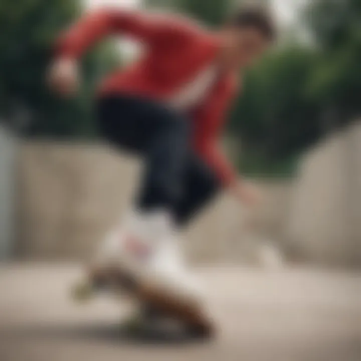 A skateboarder performing tricks while wearing Nike Blazers.