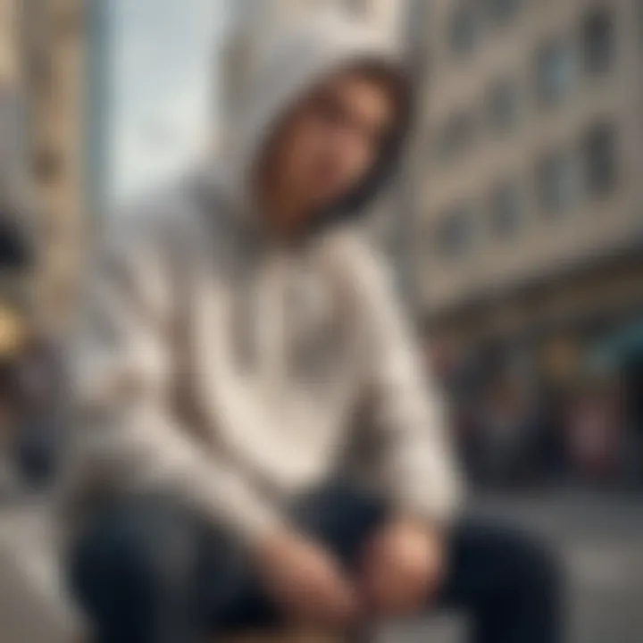 A skateboarder relaxing in a hoodie, emphasizing the casual and functional aspect of skateboarding attire