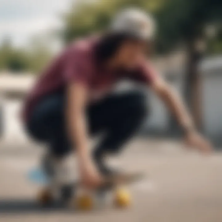 A skateboarder wearing a funny snapback hat, embodying the skate culture.