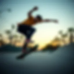 Dynamic skateboarder performing a trick on an Almost board