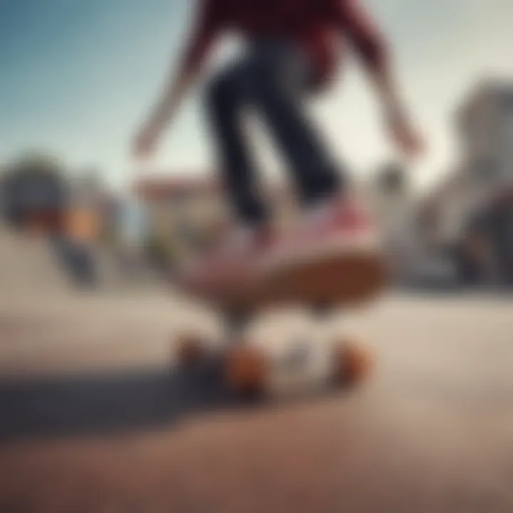 Skateboarder performing trick wearing Vans Half Cab Maroon