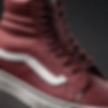 Close-up of the distinctive design features of Burgundy Vans High Top.