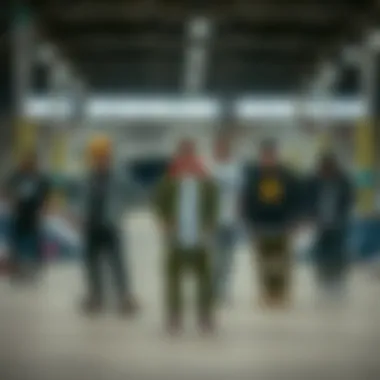 Diversity in Skatepark Style A trendy skatepark filled with diverse individuals expressing their unique style.