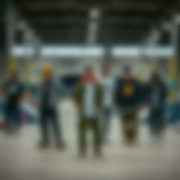 Diversity in Skatepark Style A trendy skatepark filled with diverse individuals expressing their unique style.