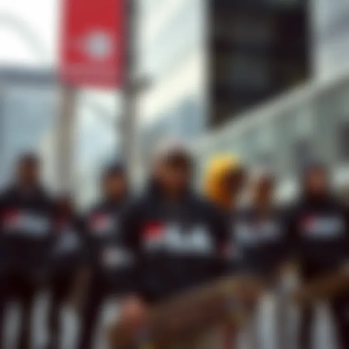 Diverse Skateboarding Styles with Fila Hoodies A group of skateboarders wearing various styles of Fila hoodies in an urban setting