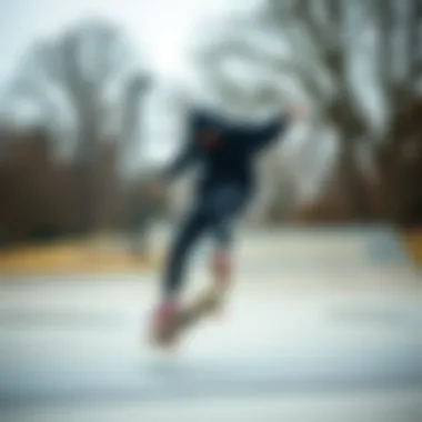 Skate Culture in Action with the Fila Black Hoodie Skater wearing a Fila black hoodie while executing a trick at a skate park