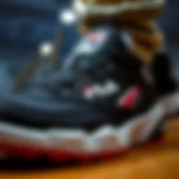 Close-up view of the Fila Disruptor Black showcasing its unique design elements