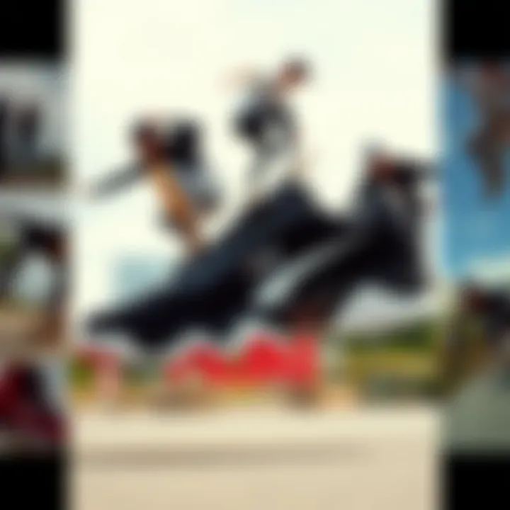 Versatile Looks of Fila Disruptor Black in Action Collage of Fila Disruptor Black in various skateboarding scenarios