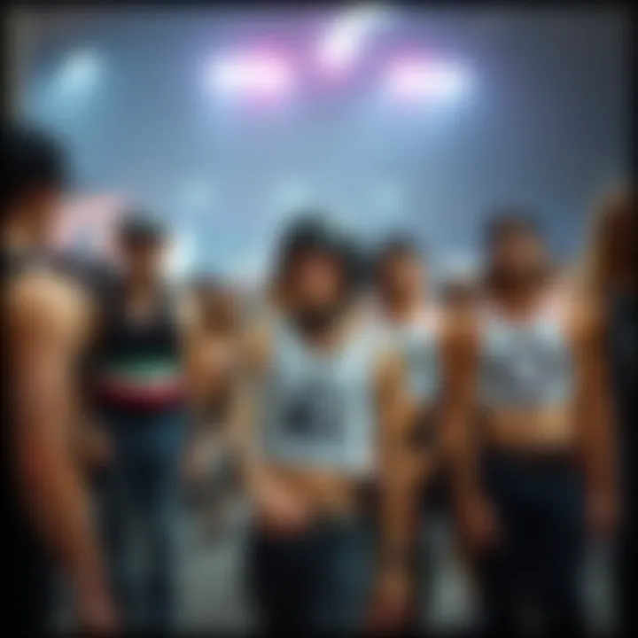 Group of skaters at an event, all wearing various styles of graphic cropped tank tops