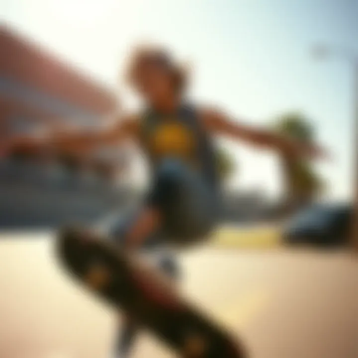 Skateboarder showcasing dynamic moves while wearing a graphic cropped tank top