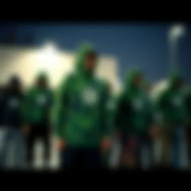 Collective Expression in Skate Culture Group of skaters wearing green camouflage hoodies