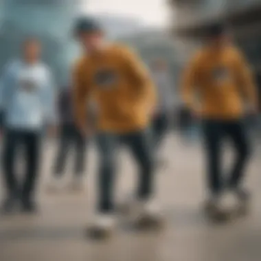 Group of skaters wearing variations of the Grizzly long sleeve shirt