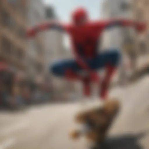 Dynamic skateboard trick inspired by Spider-Man's agility