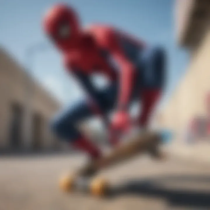 Skateboarder wearing Spider-Man themed gear