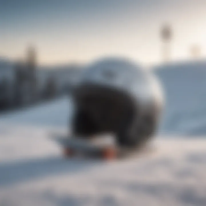 Skateboard helmet in action on the snow slopes