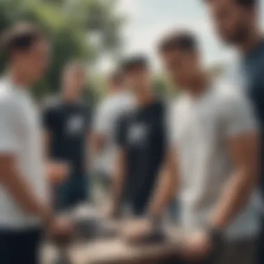 A casual group of friends wearing Nike t-shirts during an outdoor gathering.