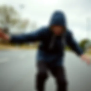 Skateboarding with the Nike Windbreaker Skateboarder wearing navy blue Nike windbreaker