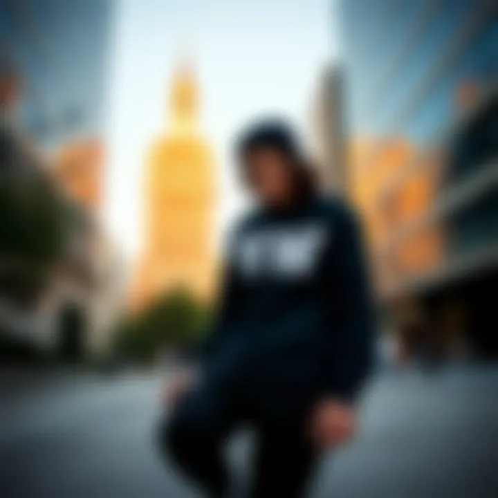 NSW Sweatshirt in Action Skateboarder wearing the NSW sweatshirt in an urban setting