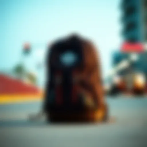 A stylish tiny backpack in a vibrant urban setting