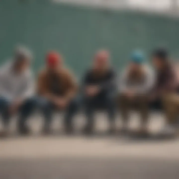 Group of skaters socializing while wearing beanies