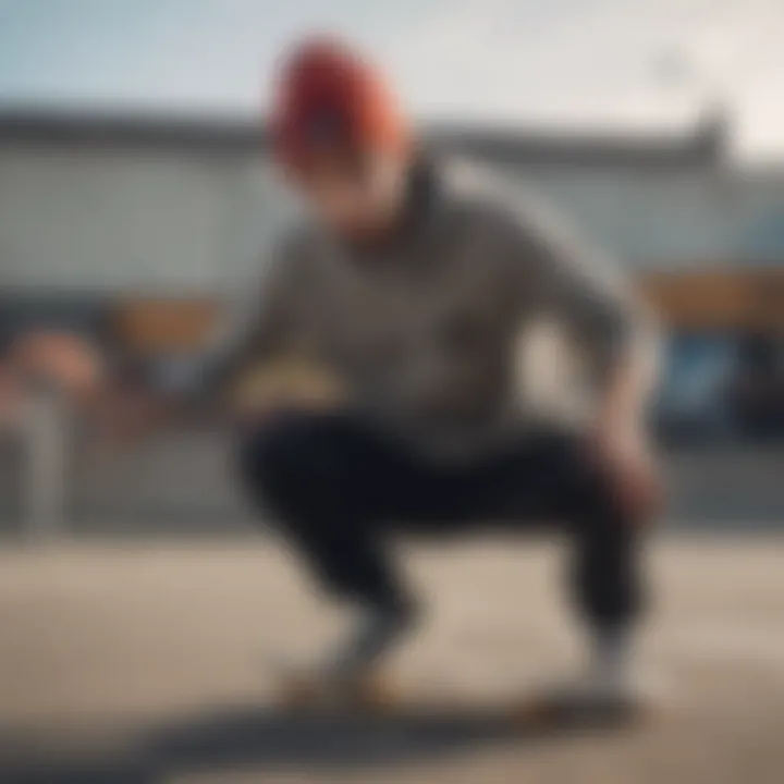 Skateboarder wearing a beanie during a trick