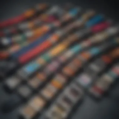 An array of colorful web belts with different buckle styles