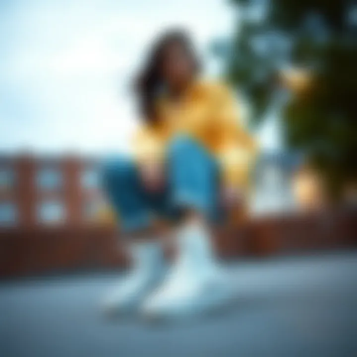 Outfit Pairings with White Platform Converse A model showcasing various outfit pairings with the shoes