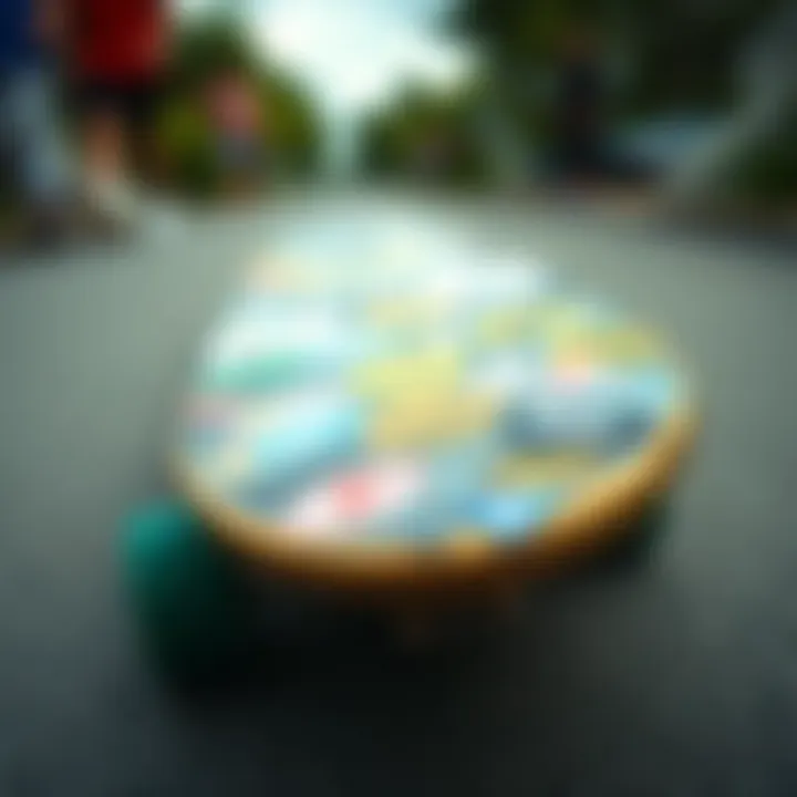 Stickered Skateboard Art Artistic skateboard decorated with stickers