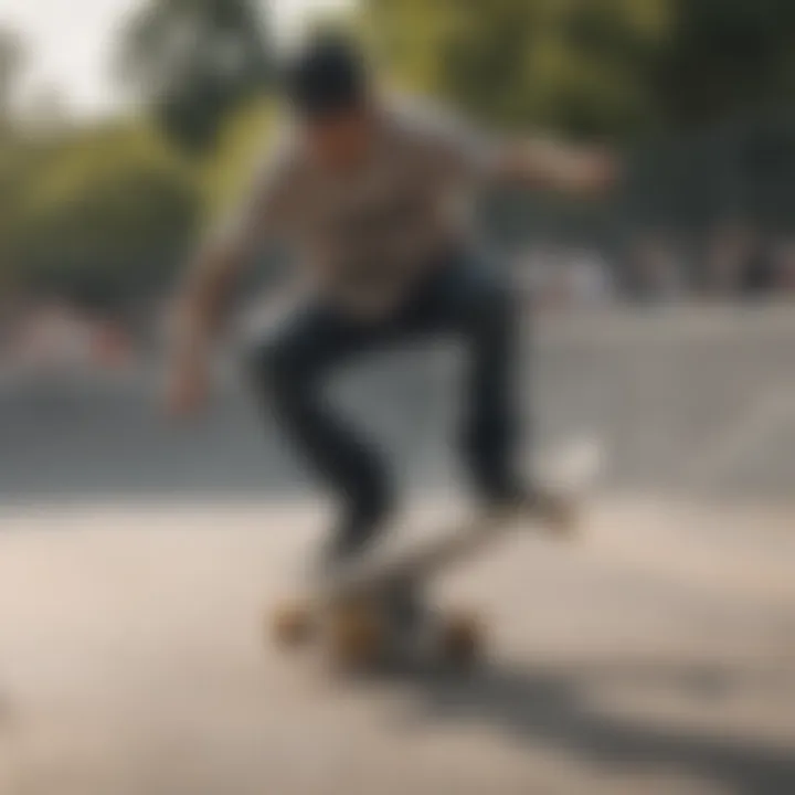 Professional skateboarder executing a trick in a skatepark