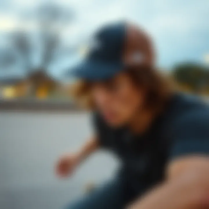 Skater wearing a dad hat while performing tricks