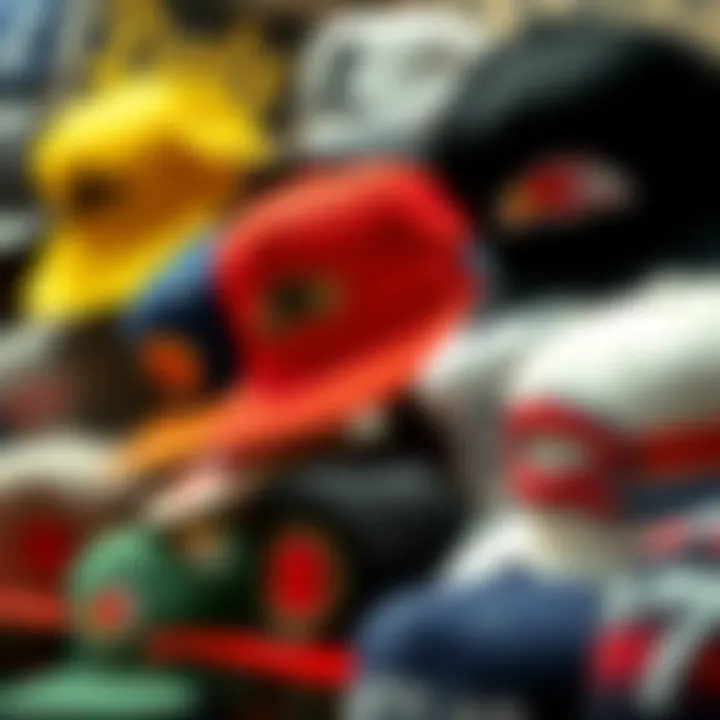 Various trendy dad hats arranged in a stylish display