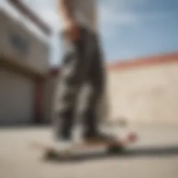 Vans baggy pants showcased in a skate park setting