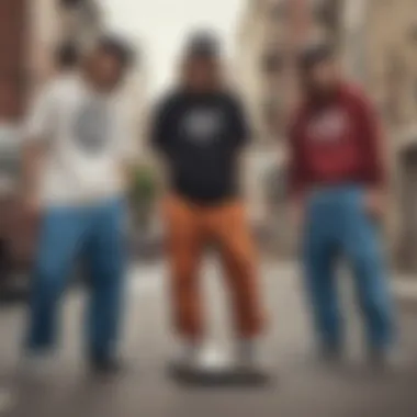 Group of skateboarders wearing Vans baggy pants