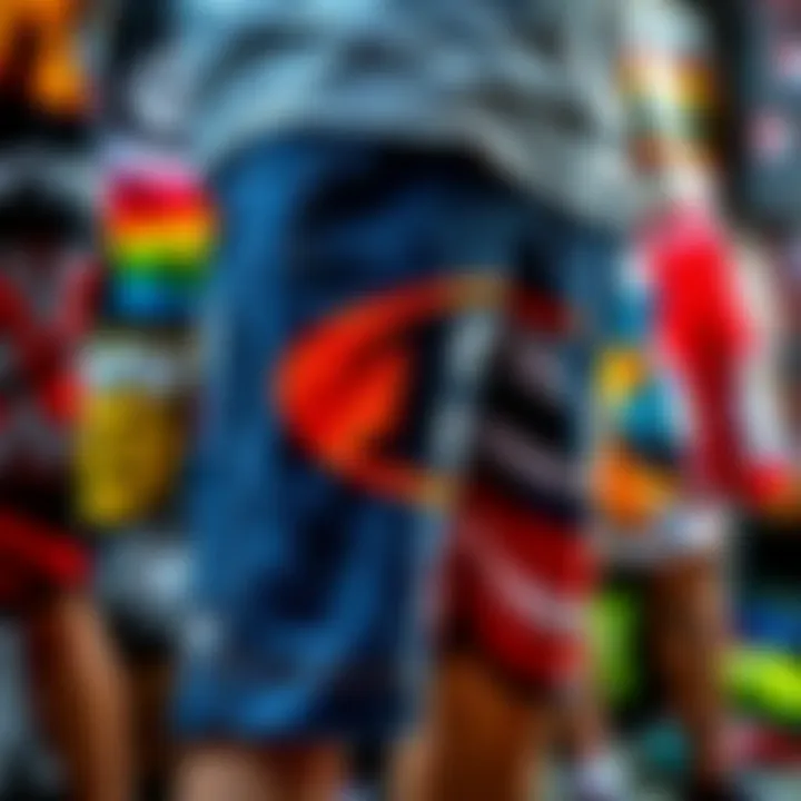 Diverse Design Trends in Multicolor Shorts A vibrant display of multicolor shorts showcasing various designs