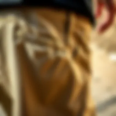 Detailing the Texture of Volcom Khakis Close-up of the fabric texture of Volcom khakis