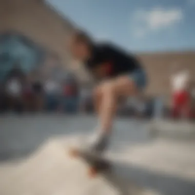 A group of diverse individuals wearing Vans shoes in an urban skate park setting.