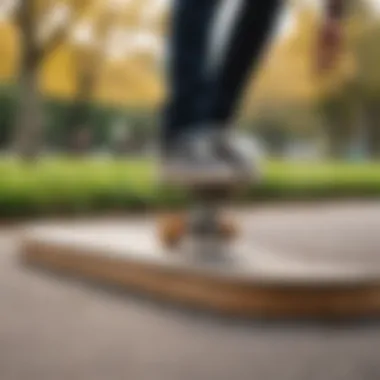 Skater practicing tricks with a mini board skateboard in a park