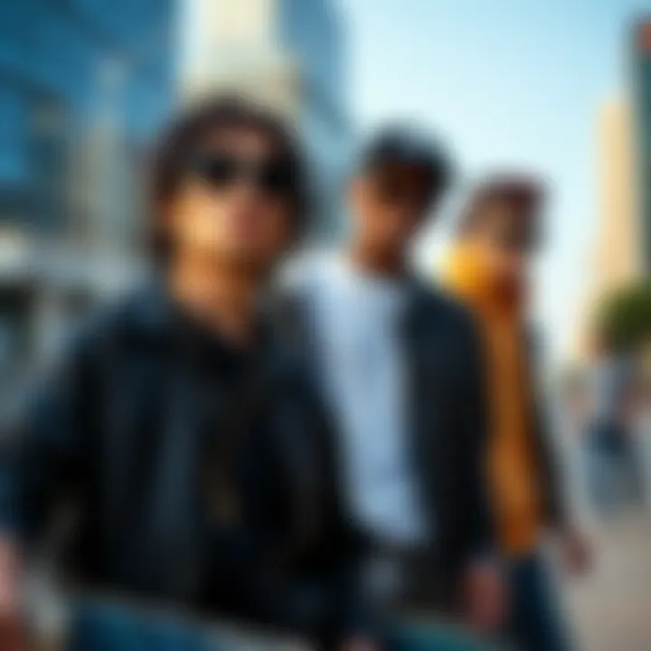 Fashionable group of skaters showcasing Hendrix sunglasses in an urban setting