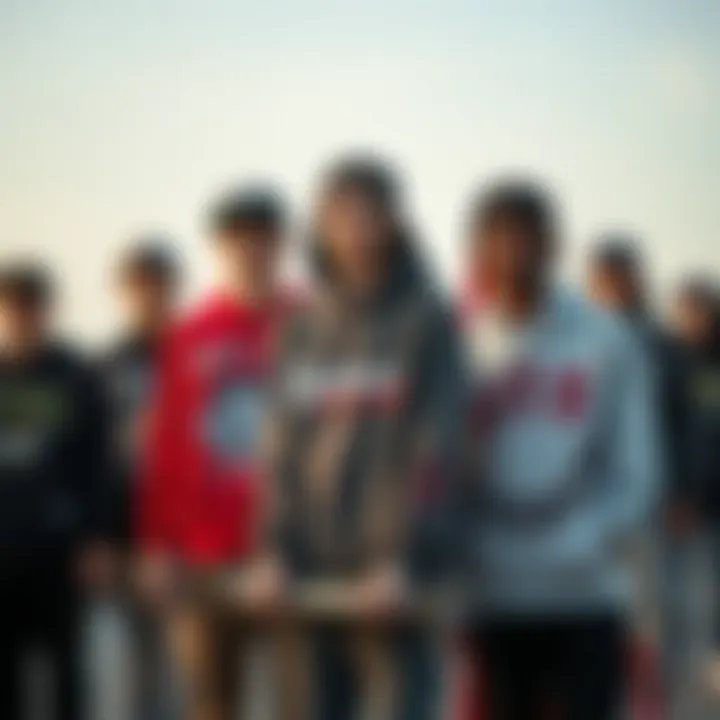 Diverse Designs for Skateboarding Sweatshirts Group of skaters showcasing diverse sweatshirt designs