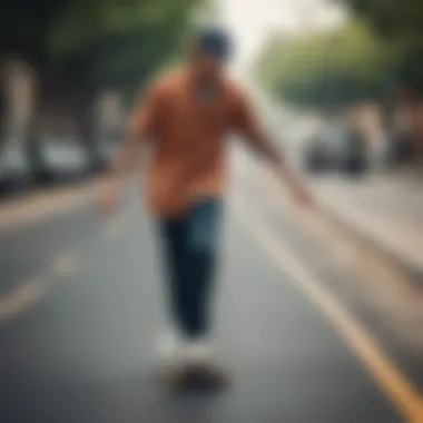 Skateboarder showcasing personal style in a road shirt