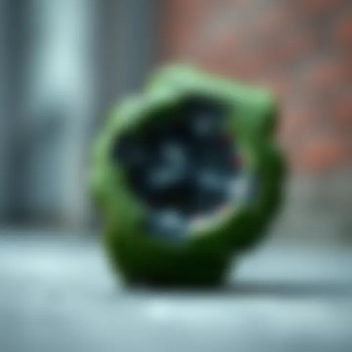 Features and Functionalities of G-Shock GA 2100 Green Close-up of the G-Shock GA 2100 Green features and functionalities