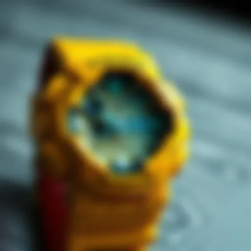 Vibrant Design Details of G Shock Yellow Close-up of the G Shock Yellow watch showcasing its vibrant color and design details