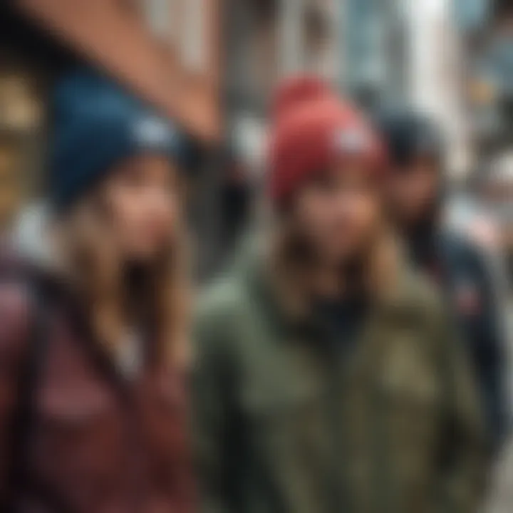 A group of skateboarders wearing Herschel beanies in an urban setting