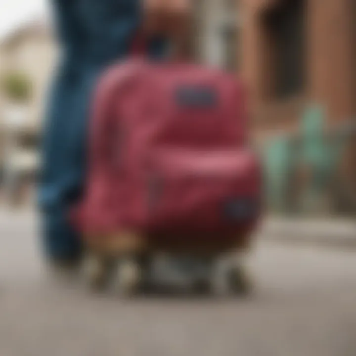 JanSport Mini Backpack being used for skateboarding