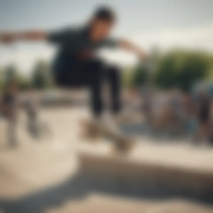 A group of skateboarders gathered at a local skate park