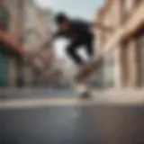 A skateboarder performing a trick on an urban street