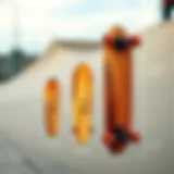 Dimensions of Landyachtz Dinghy Skateboards Dimension illustration of Landyachtz Dinghy skateboard showcasing various sizes