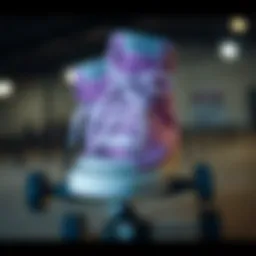 Light purple Converse shoes on a skateboard